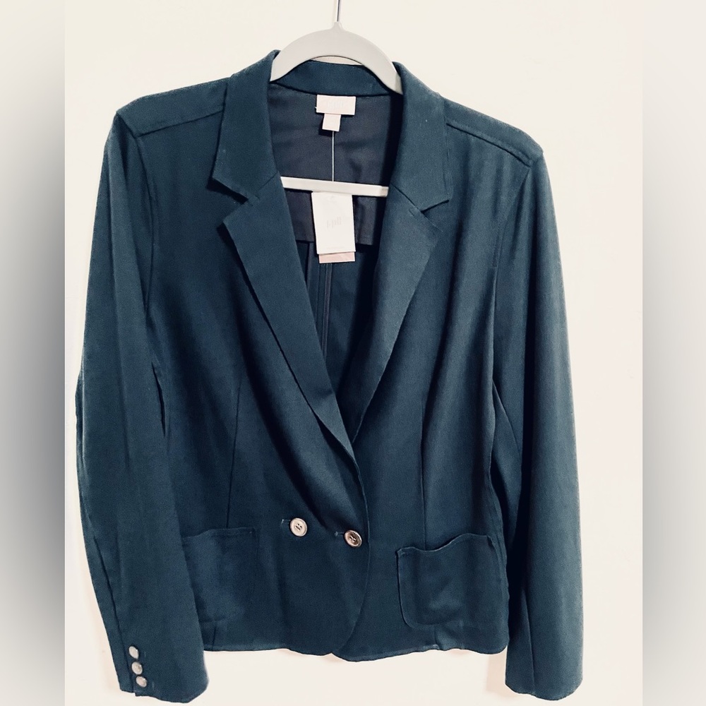 J. Jill Raw-Edge Two-Way Stretch Jersey Blazer Deep Blue - Size L - NWT
